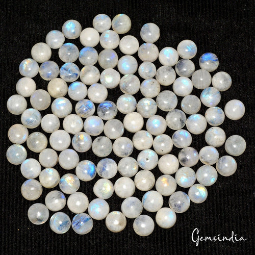 100 Pc Natural Rainbow Moonstone 9-10mm Round Blue Shine Cabochon Gems ~420 Ct
