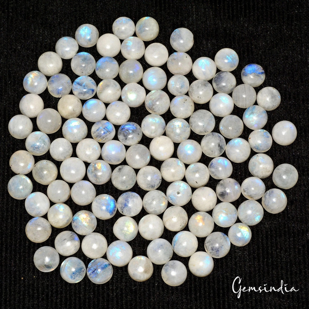 Rainbow Moonstone Lot, Cabochon, Untreated, Blue — 100 Pieces, 9mm To 10mm, 420 Ct, Madagascar