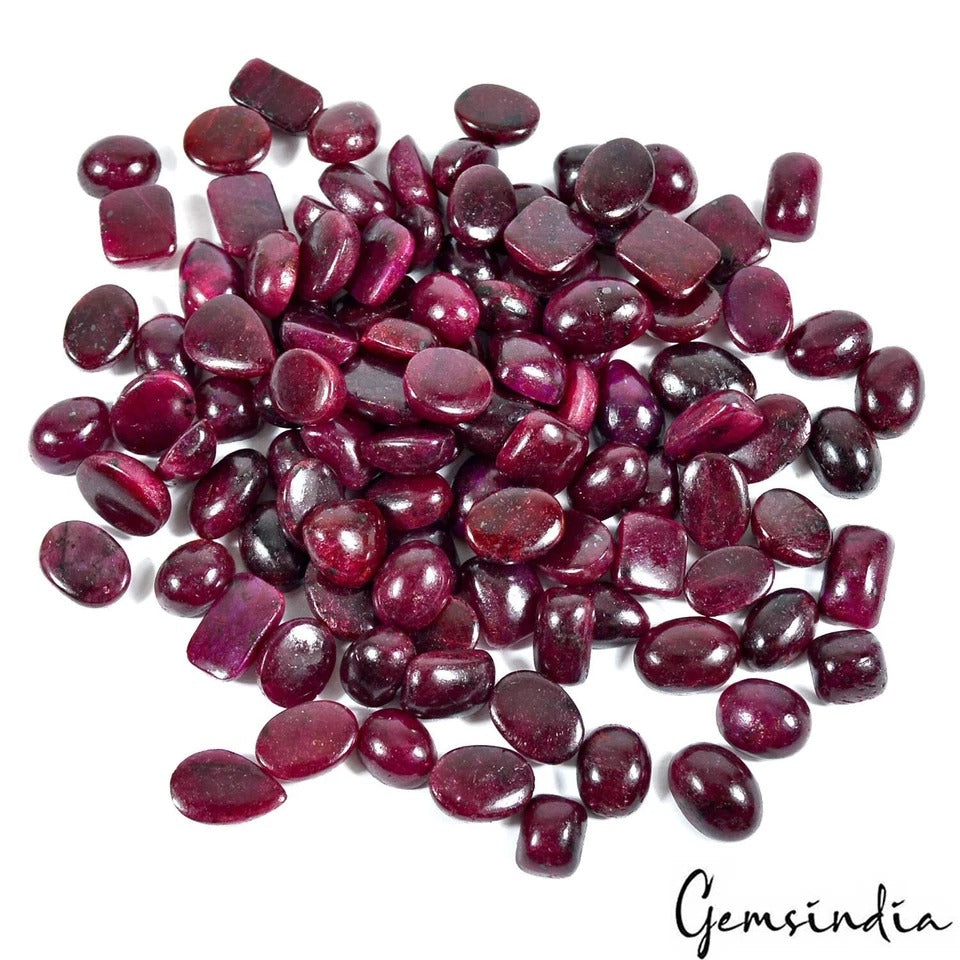 108 Pcs Natural Ruby 9-15mm Mix Cabochon Red Loose Gemstones Ring Size 1000 Cts