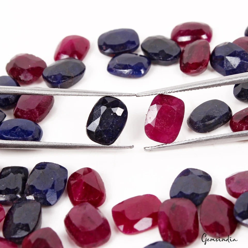 Certified 50 Pcs Natural Ruby Sapphire 8mmx6mm Each Cushion Cut Loose Gemstones
