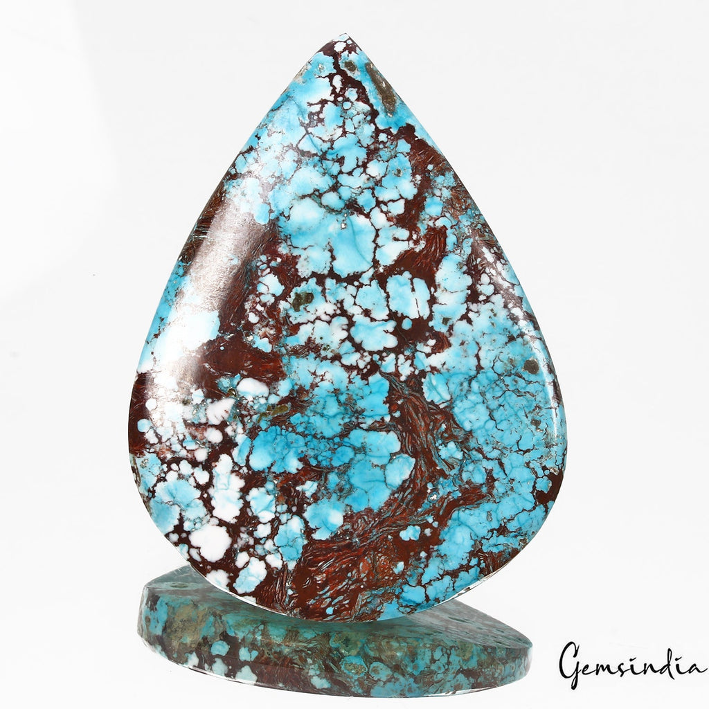 390 Ct Natural Blue Spiderweb USA Arizona Turquoise Pear Cab Loose Huge Gemstone