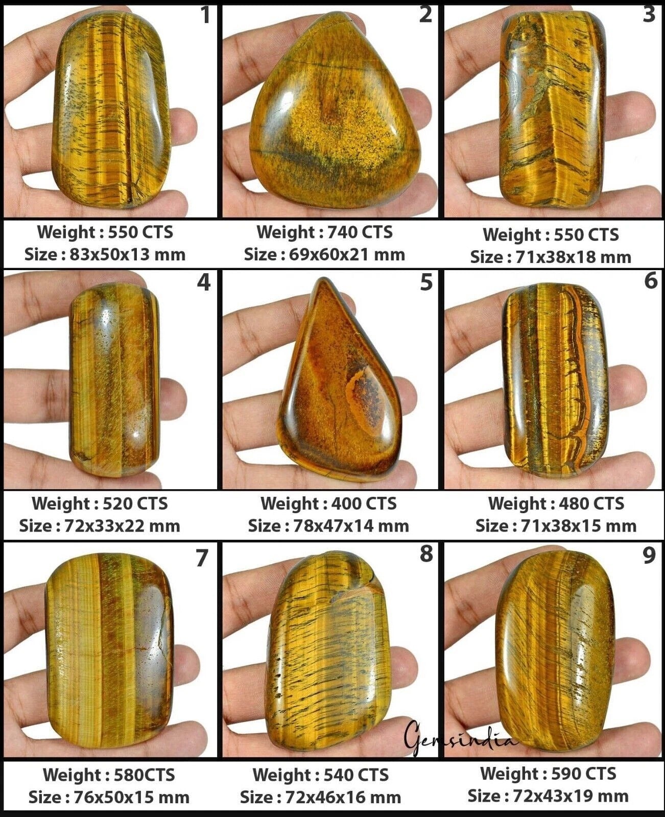 4950 Cts/9 Pcs Natural Untreated Bi-Color Tiger Eye Mixed Cab Gems Wholesale Lot