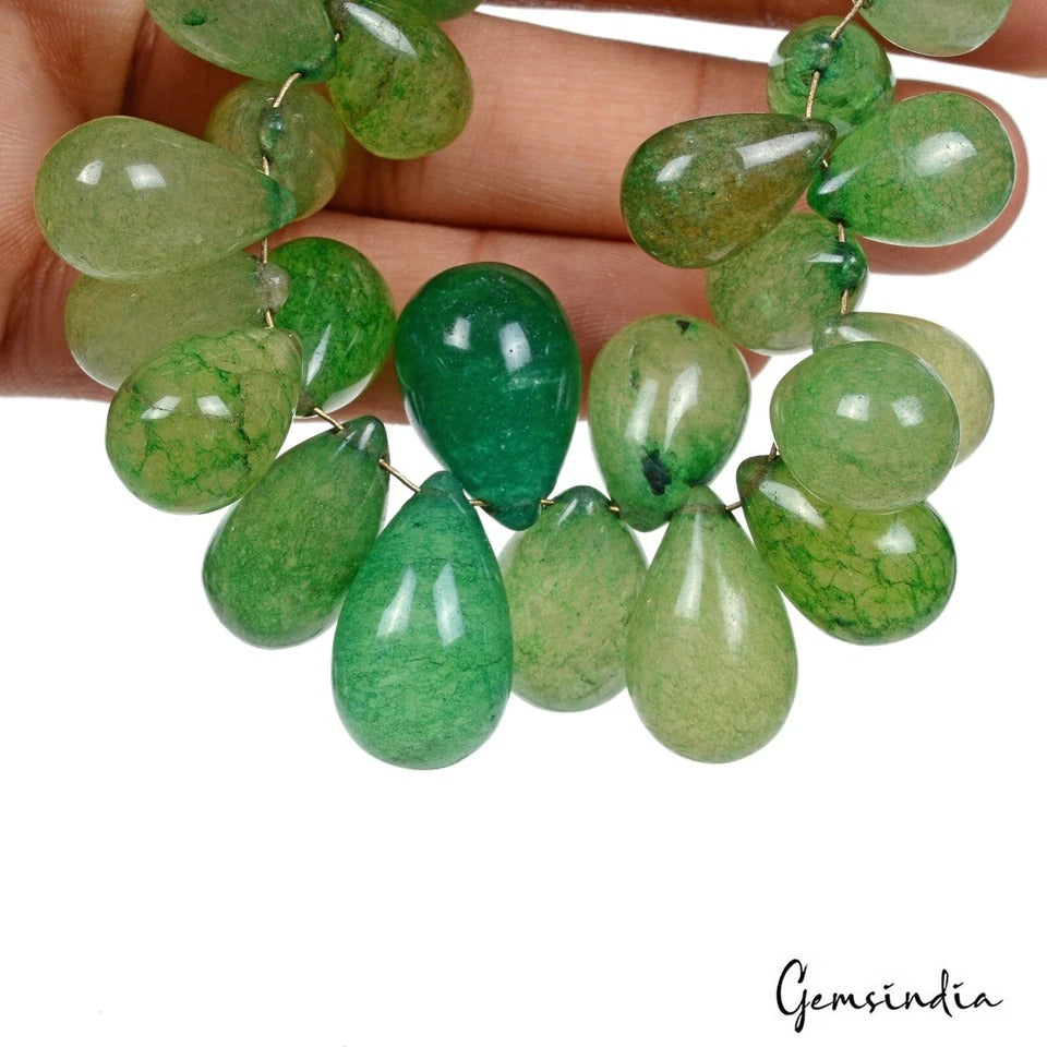 670 Cts Natural Green Quartz Pear Drop Drilled 12-21mm jewelry Beads/Briolettes