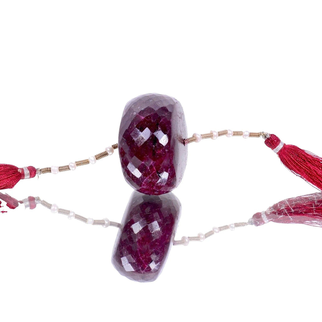 560 Cts Natural Red Ruby Round Checker Cut Center Drilled Loose Bead Loose Gems