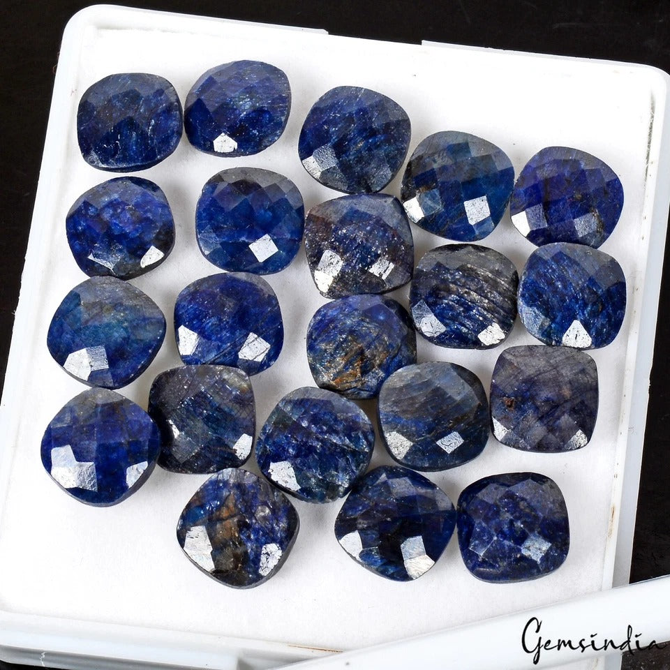 95.20 Cts/21 Pcs Natural Blue Sapphire Cushion Checker Cut Calibrated 10mm Gems