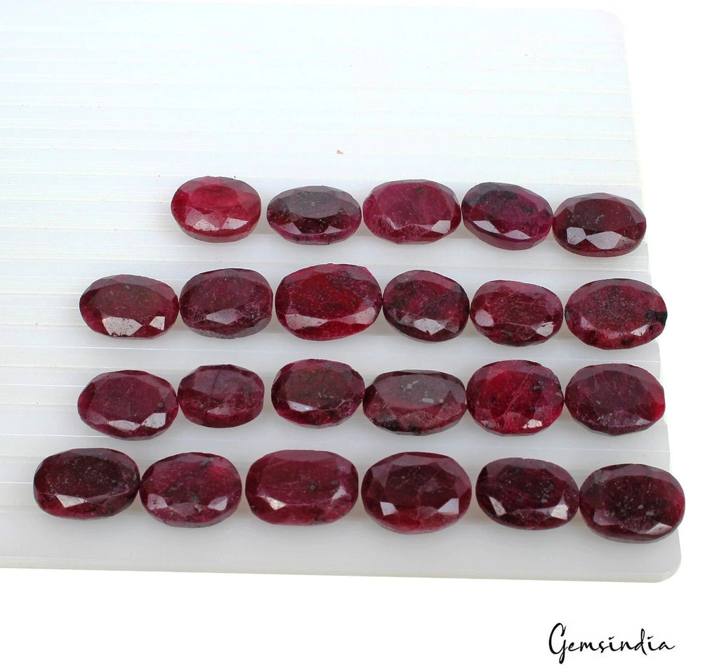 430 Cts/23 Pcs Natural Dark Red Ruby Oval Faceted Cut Loose Gems Lot For Jewelry