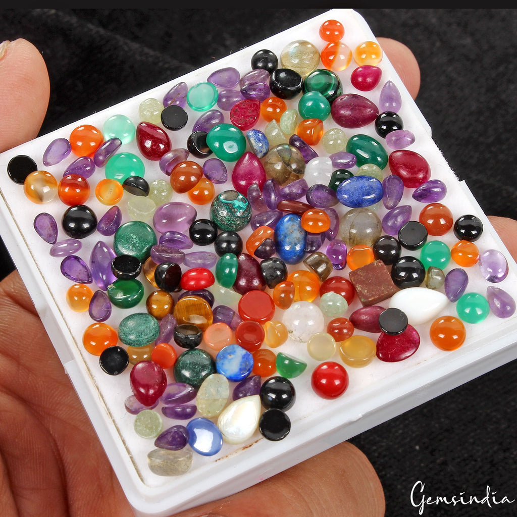 Box Full of Multi Color Mix Shape 3-8mm Loose Cabochon Jewelry Gemstones~ 161 Pc
