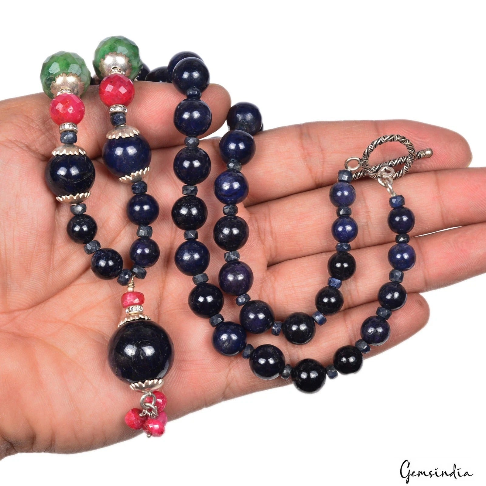 Sapphire Necklace, Color Enhanced, Multi Color — 26", 735 Ct, Madagascar