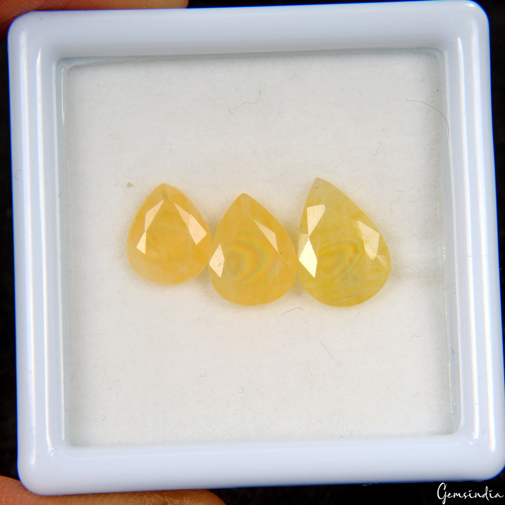 7.80 Ct Natural Untreated Ceylon Yellow Sapphire Pear Cut Loose Gemstones~3 Pcs
