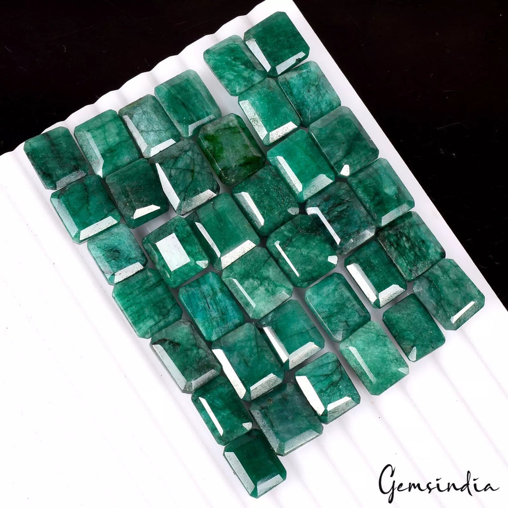 Emerald Lot, Loose Gemstone, Octagon Cut, Color Enhanced — 37 Pieces, 11mm to 15mm, 320 Ct, Zambia
