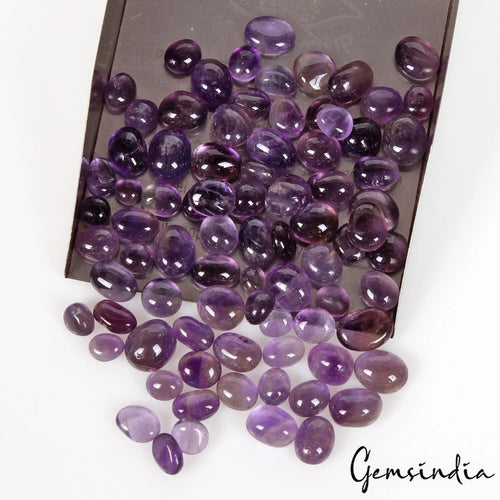 Amethyst Lot, Cabochon, Untreated, Purple — 83 Pieces, 4mm to 6mm, 86.00 Ct, Madagascar