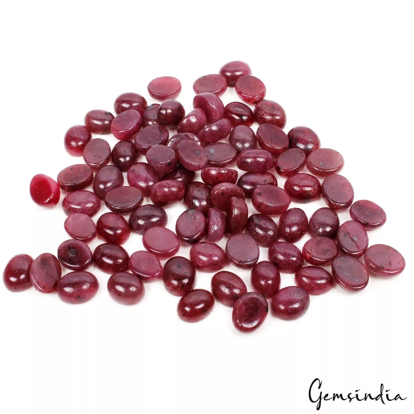 75 Pcs Natural Ruby 8mm-9mm Oval Cabochon Red Loose Gemstones Ring Size