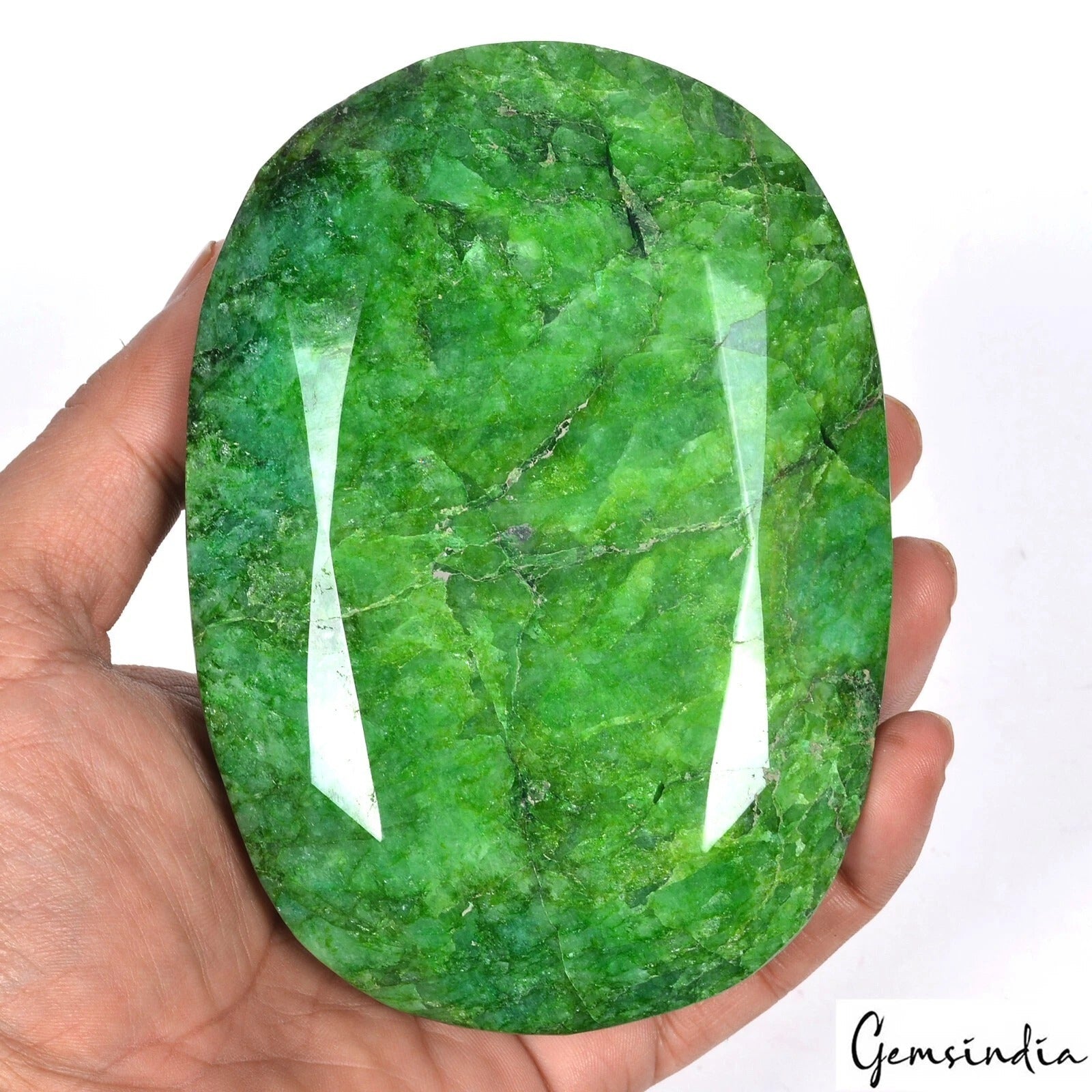 880 gram Natural Brazilian Green Emerald Huge Size 5x3.5in Oval Cut Gemstone