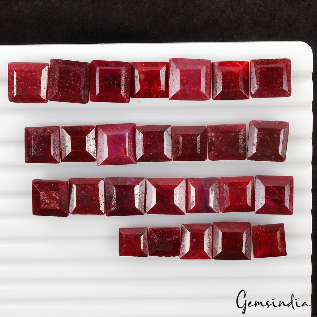 270 Ct/26 Pcs Natural Red Ruby Square Cut Loose Faceted 10-13mm Jewelry Gems Lot