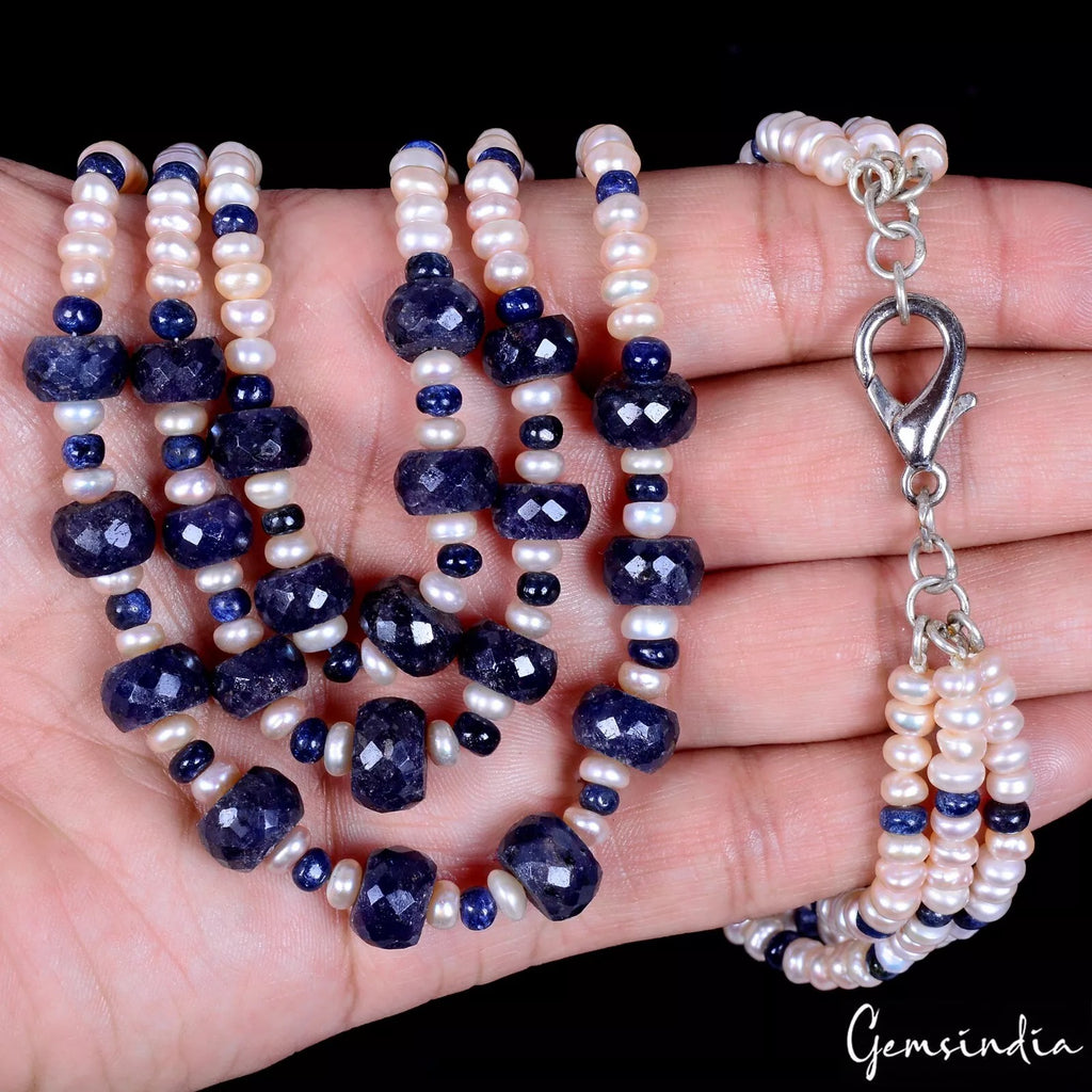 Blue Sapphire Necklace, Peach — 4mm to 10mm, 530 Ct, India