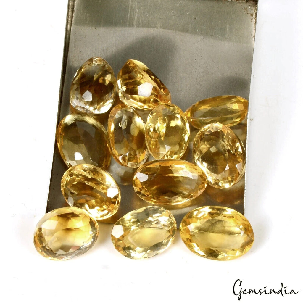 Citrine Lot, Loose Gemstone, Untreated, Yellow — 12 Pieces, 13mm, 92.50 Ct, Brazil