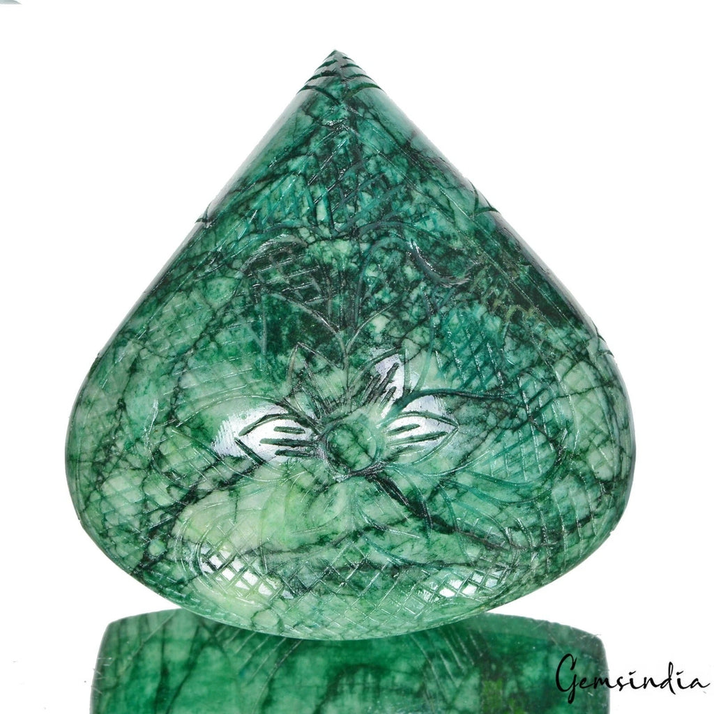 Large Natural Green Emerald 3120 Ct Pear Cut Carved Earth Mined Loose Gemstone