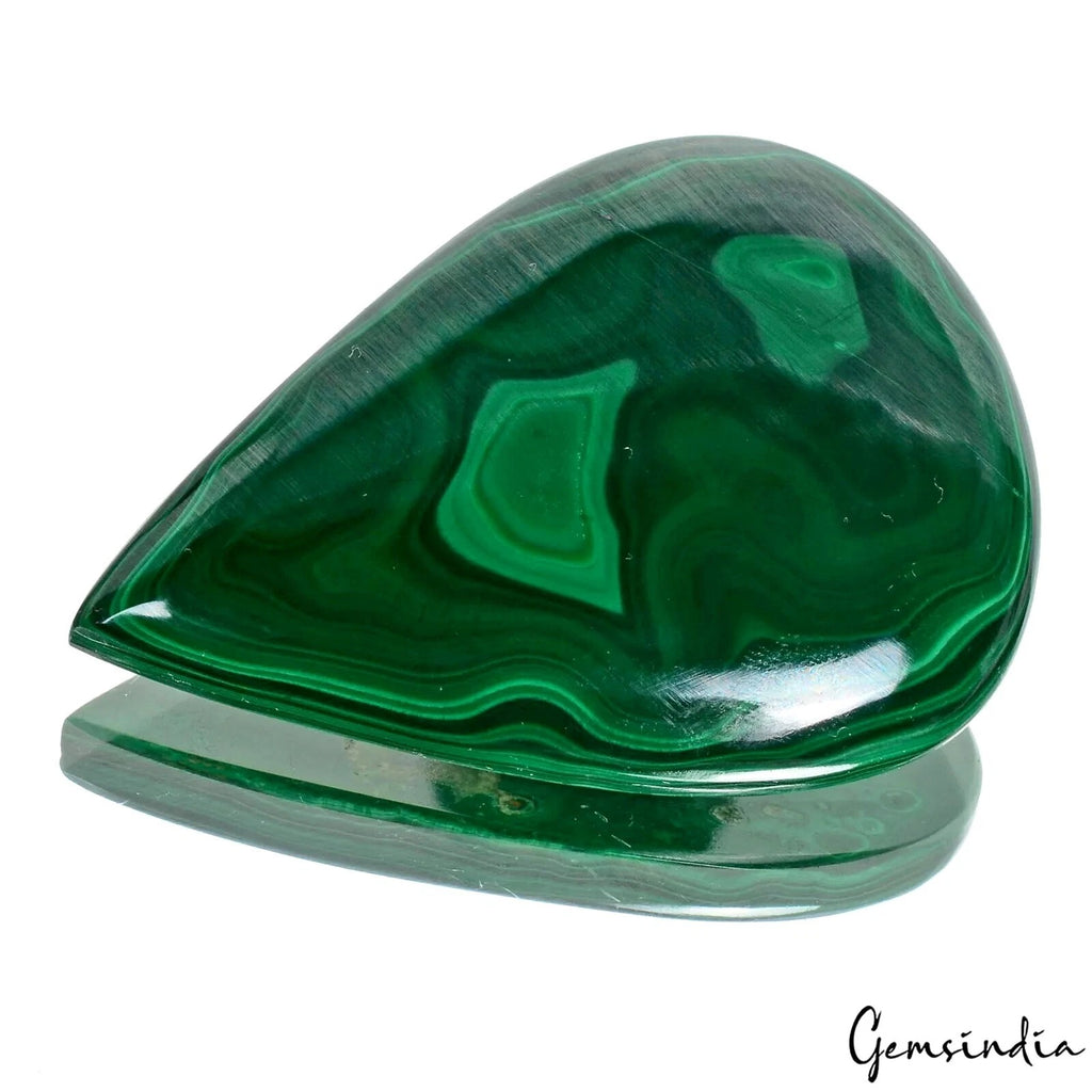 Malachite Cabochon, Pear Cabochon, Untreated — 61x44x8 mm, 244 Ct, Madagascar