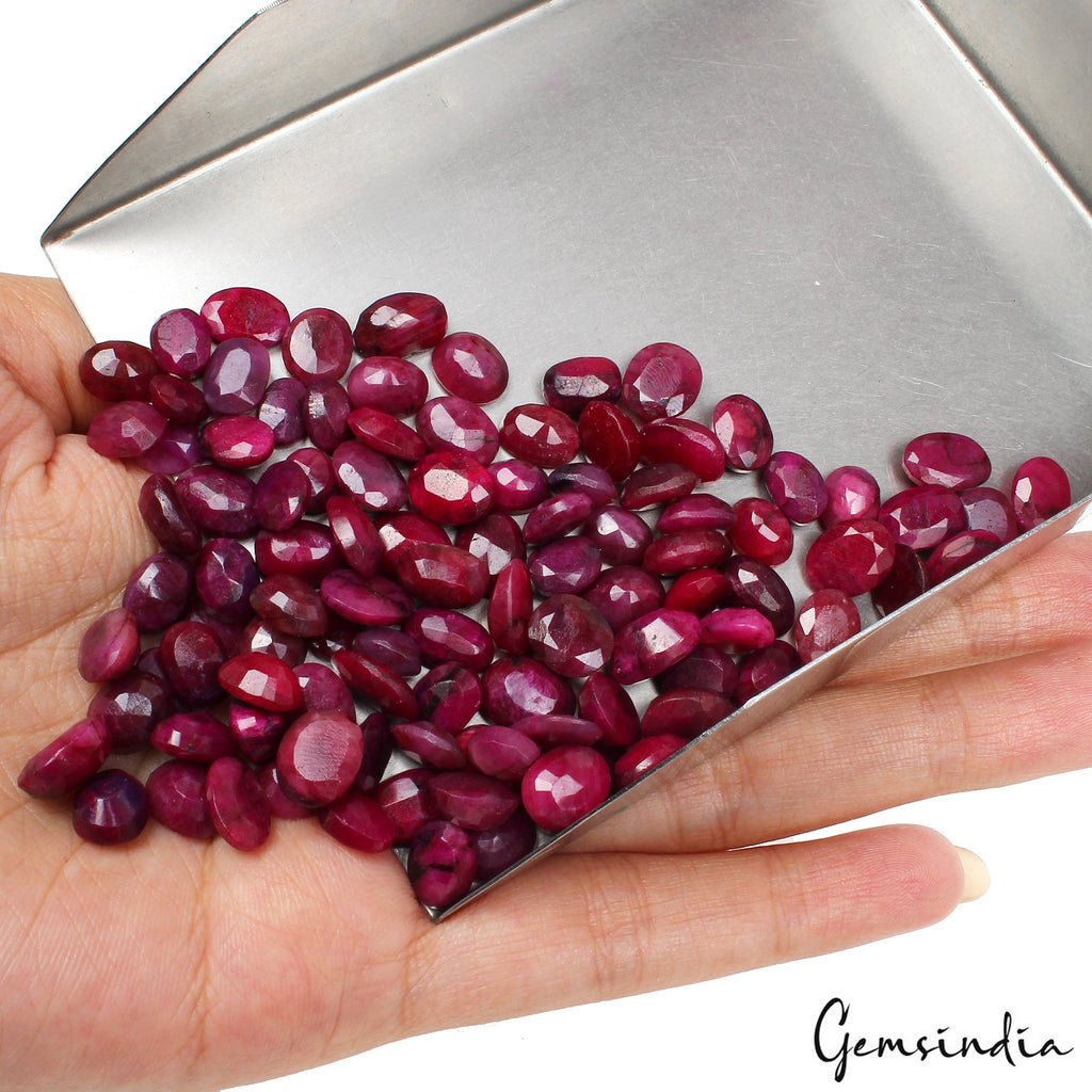 300 Ct/103 Pcs Natural Pink Red Ruby 7-10mm Pear Cut Loose Jewelry Gemstones Lot