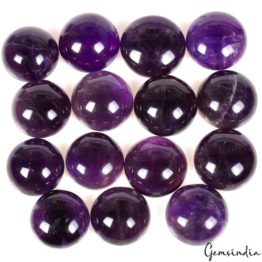 200 Ct Natural Untreated Purple Amethyst Round Cabochon Loose Gemstones 15 Pcs