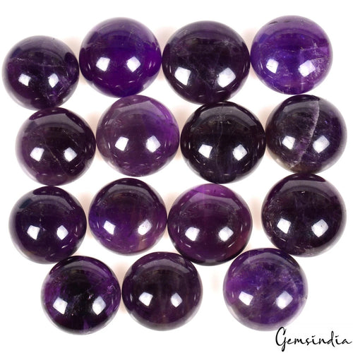 Amethyst Lot, Cabochon, Untreated, Purple — 15 Pieces, 14mm, 200 Ct, Madagascar