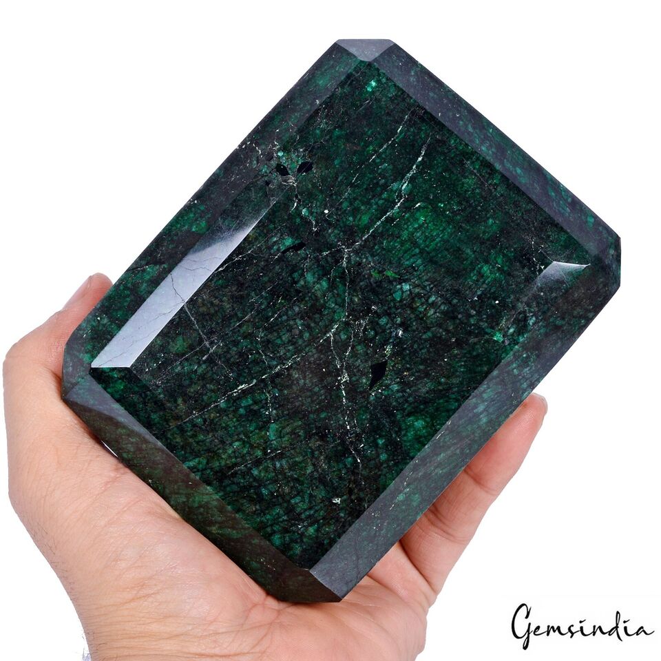 1.8 Kg ~Natural Deep Green Emerald Earth Mined Octagon Faceted Cut Huge Gemstone