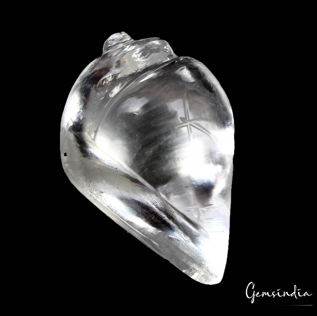 45.60 Ct Natural Untreated White Crystal Quartz Hand Carved Conch (Shankh) Gems