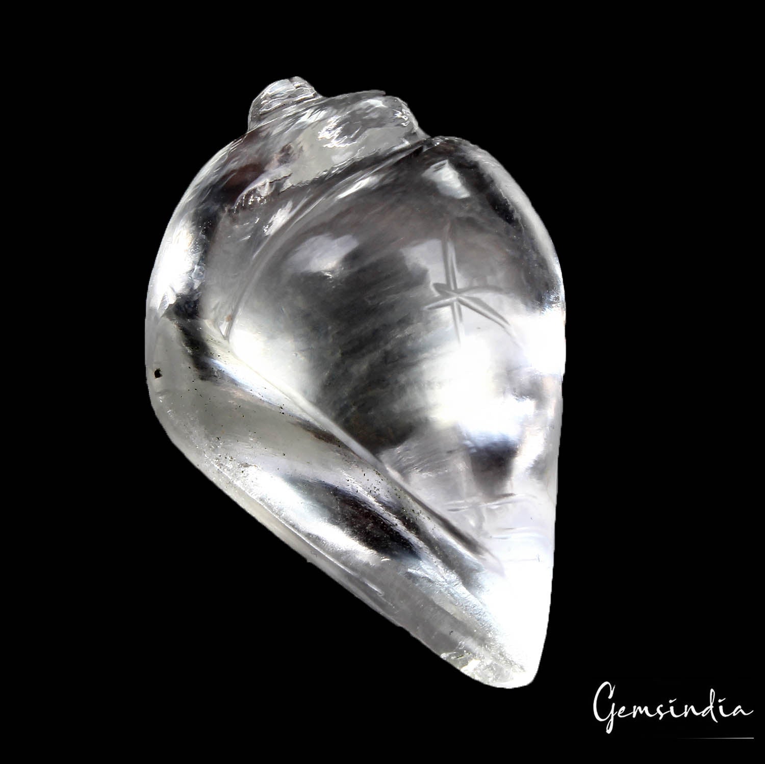45.60 Ct Natural Untreated White Crystal Quartz Hand Carved Conch (Shankh) Gems