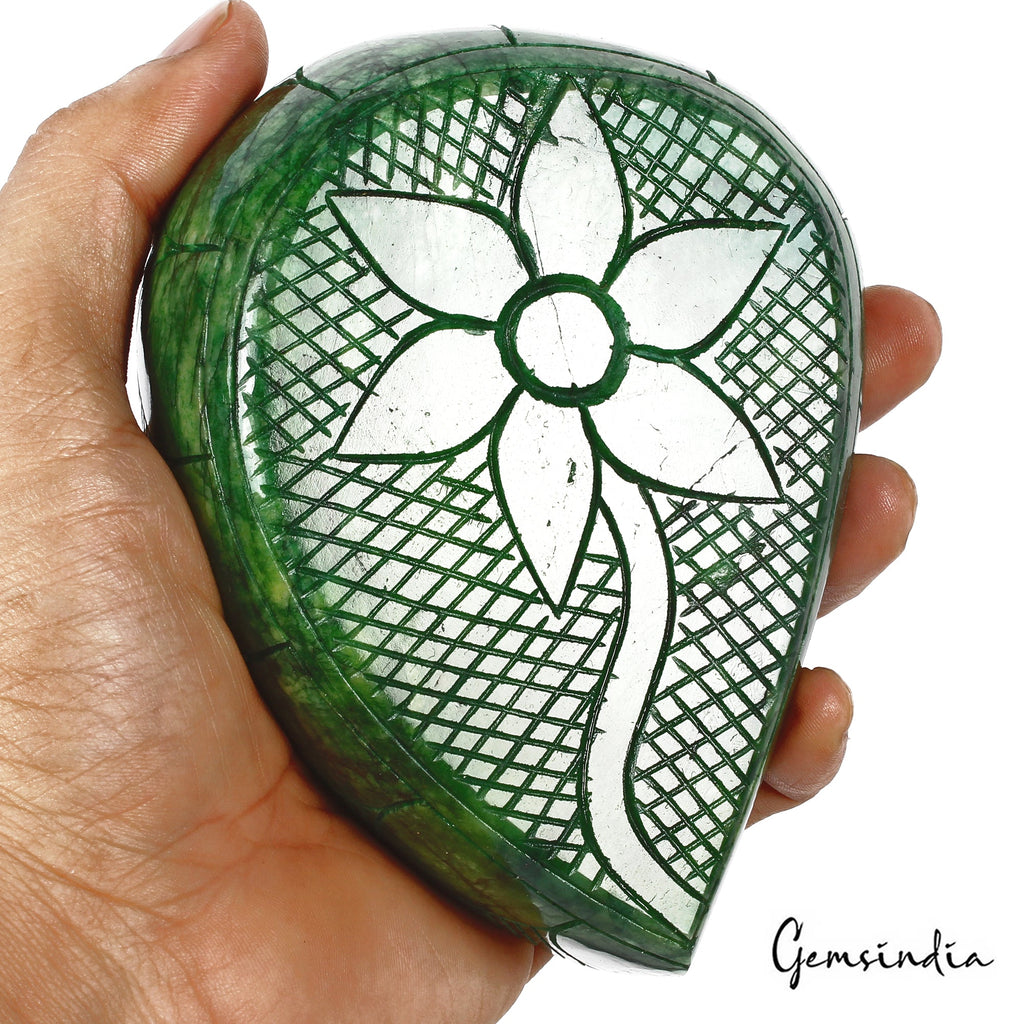 Certified 3980 Cts Natural Brazilian Top Green Emerald Pear Hand Carved Huge Gem