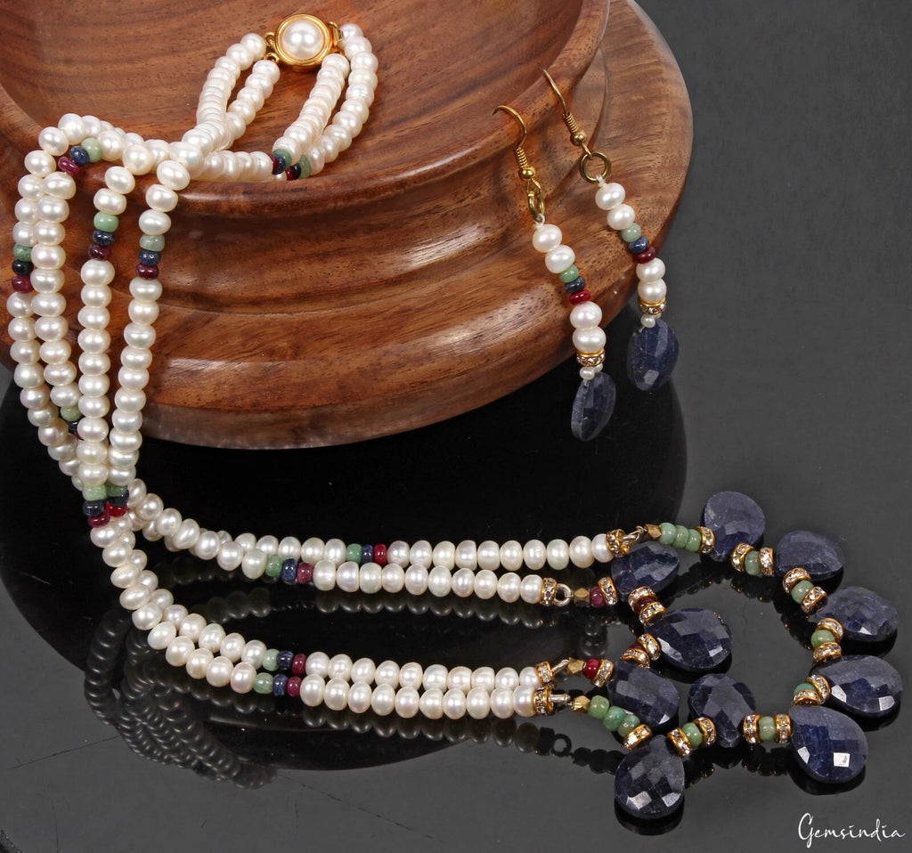 Pearl Necklace, Color Enhanced, White — 21 Inch, India