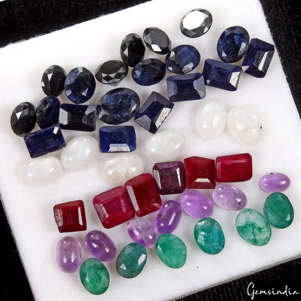 44 Pcs Estate Genuine Semi Precious Loose Mix Cut Jewelry Gemstones Collection