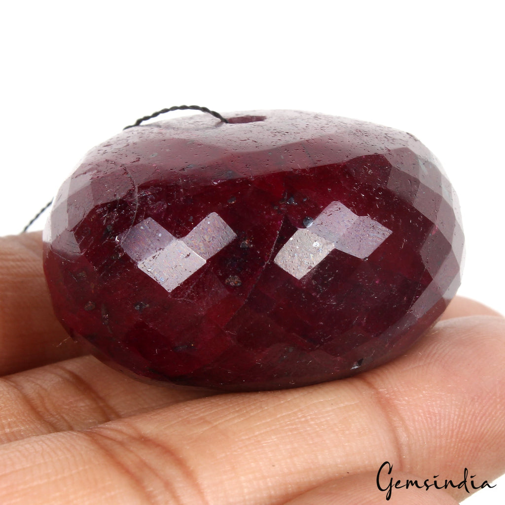 Giant 340 Ct Natural Earth Mined Ruby Gem 37mm Round Checker Cut Certified Bead