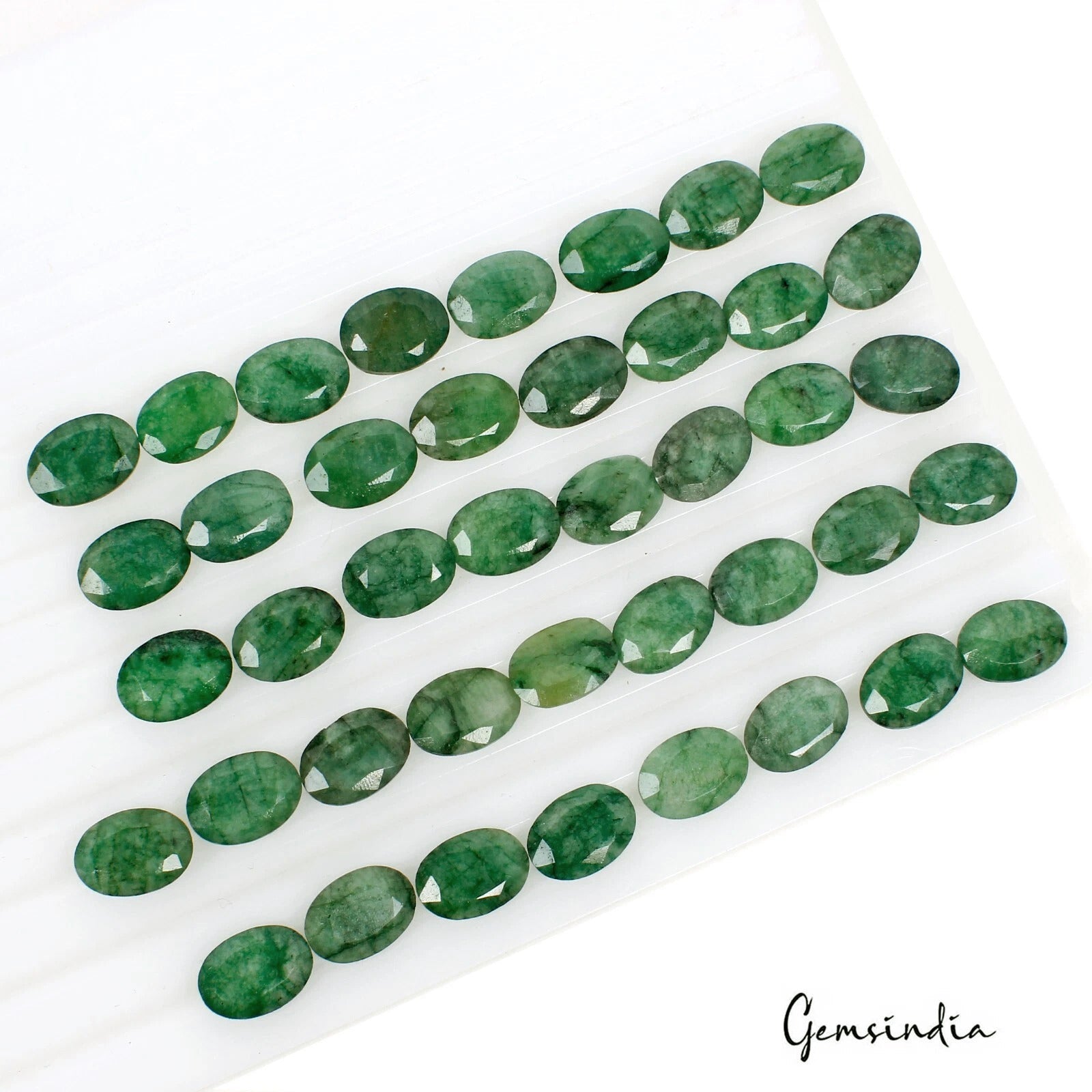 180 Ct/42Pcs Natural Green Brazilian Emerald Oval Faceted Loose Gems For Jewelry