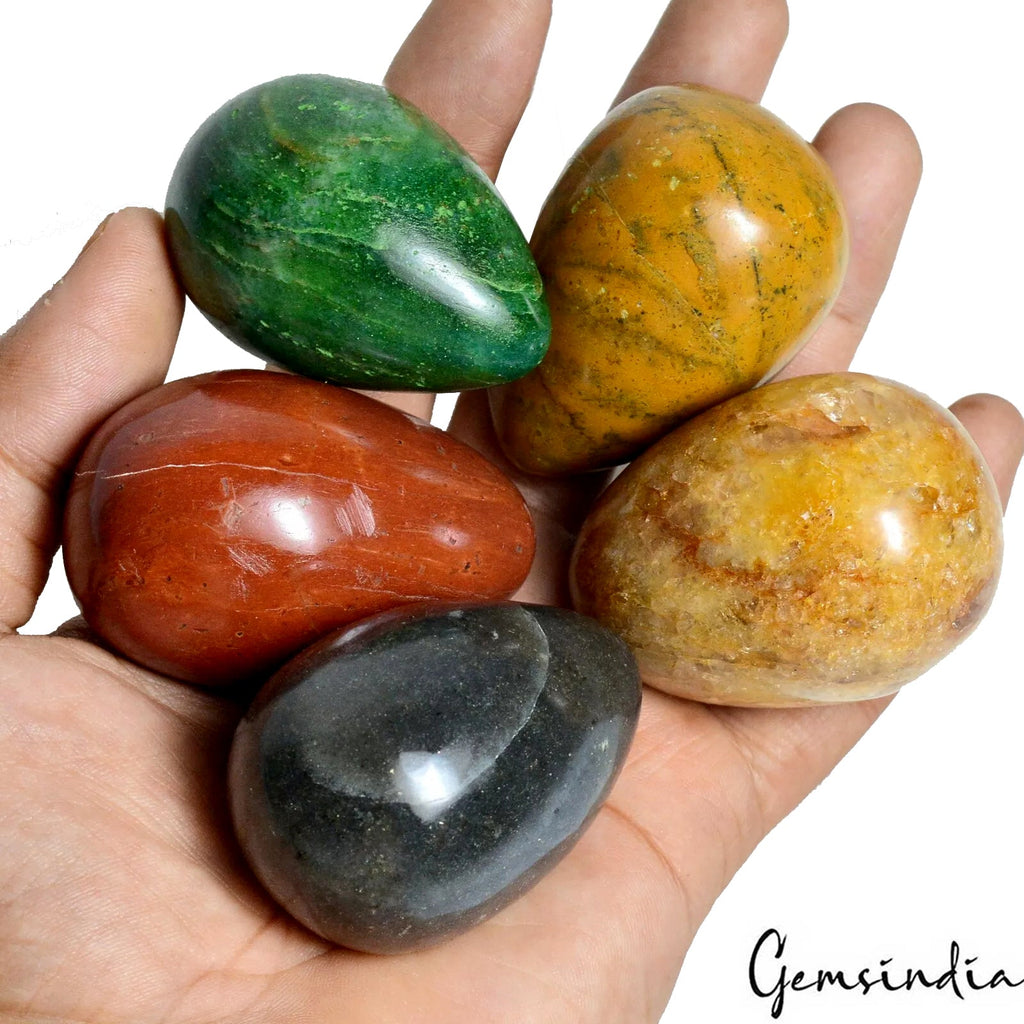 2790 Cts Natural Multi Gemstones Crystal Reiki Healing Mineral Egg Cabochon~5 Pc
