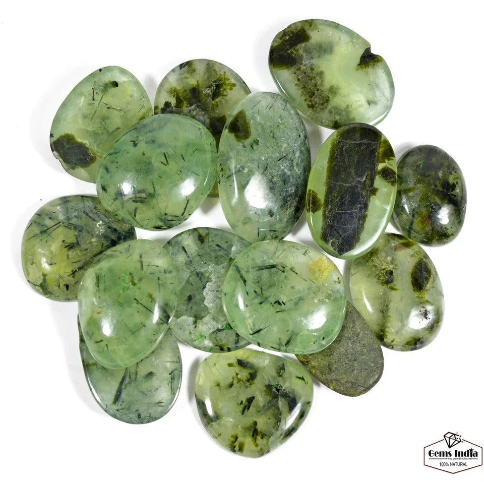 850 Ct Natural Black Needles Prehnite Untreated 27mm-36mm Cabochon Gemstones Lot