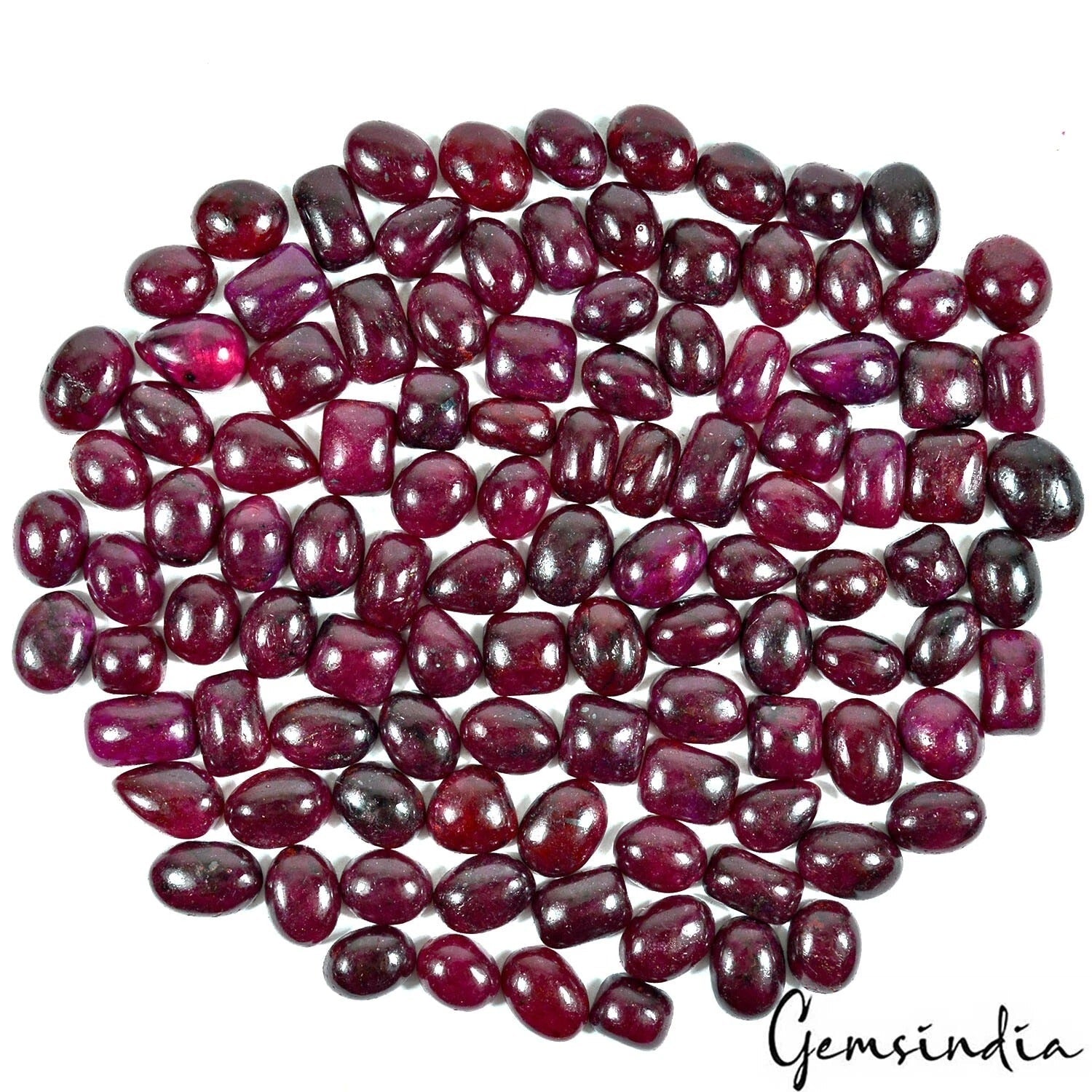 108 Pcs Natural Ruby 9-15mm Mix Cabochon Red Loose Gemstones Ring Size 1000 Cts