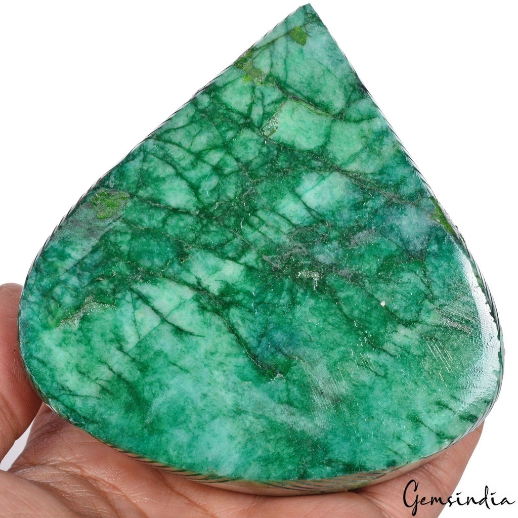 Large Natural Green Emerald 3120 Ct Pear Cut Carved Earth Mined Loose Gemstone