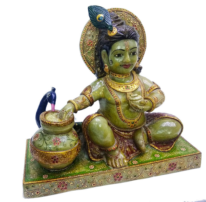 38.9 Kilo /18" Natural Aventurine Bal Krishna Statue Hand crafted Home Decor Art