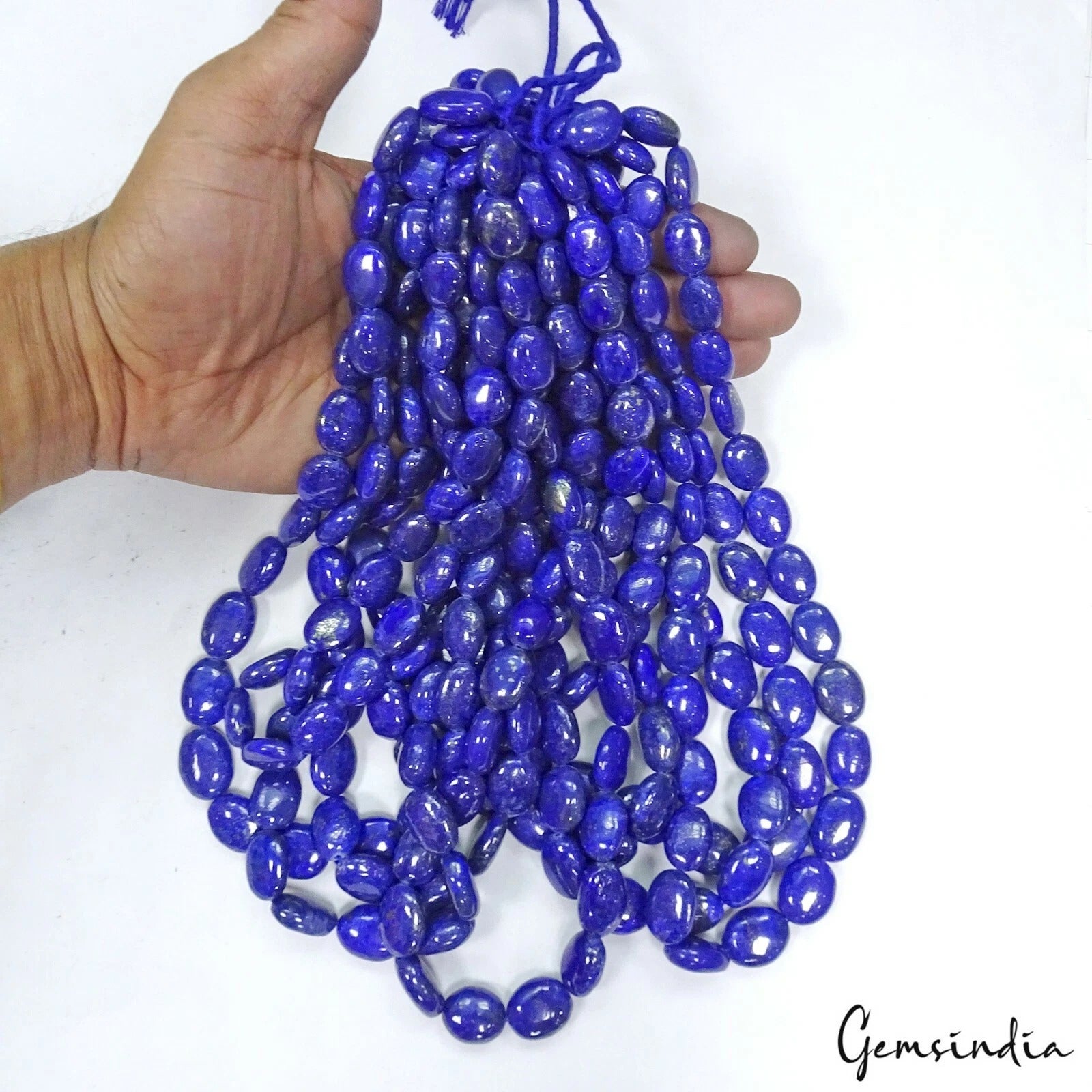 3750 Ct/10 Strands Natural Blue Lapis Lazuli Oval Cab Drill Bead Strands 18"each
