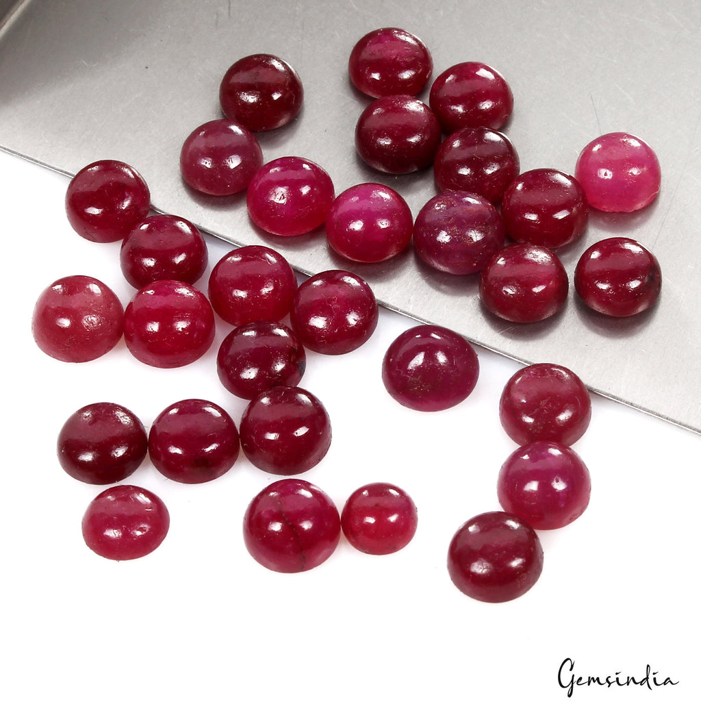 Natural Pink Red Ruby Cabochon 5-6mm Round Loose Wholesale Gemstones Lot 30 Pcs