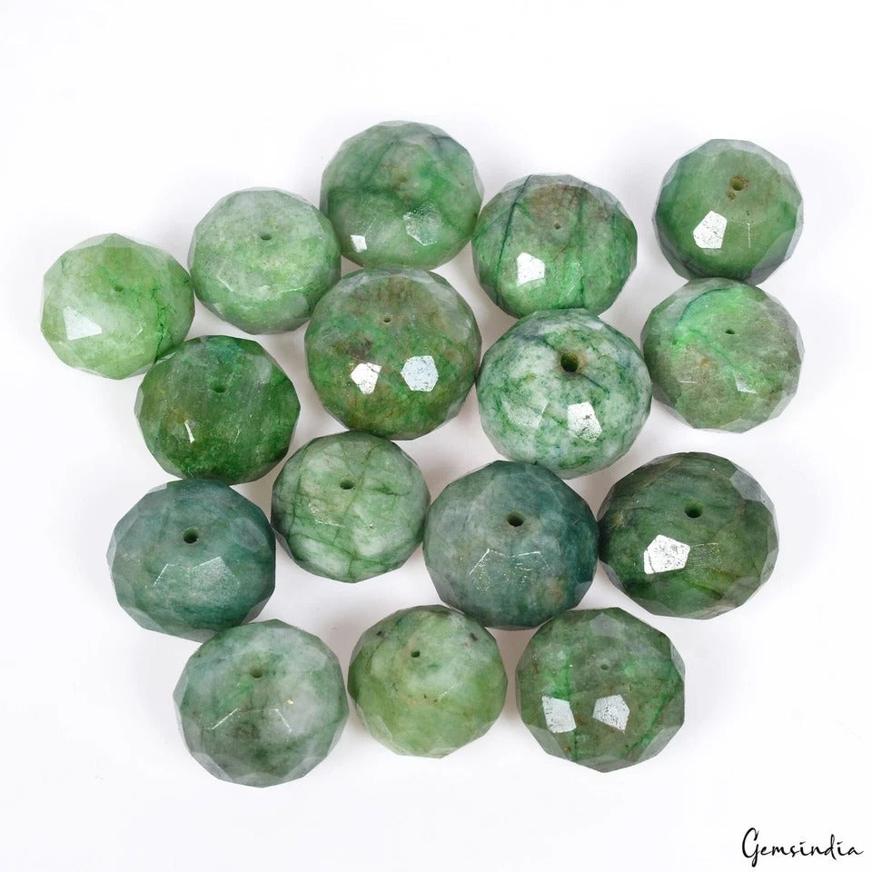 350 Ct/16 Pcs Natural Brazilian Green Emerald Round Drill Beads Gems For Jewelry