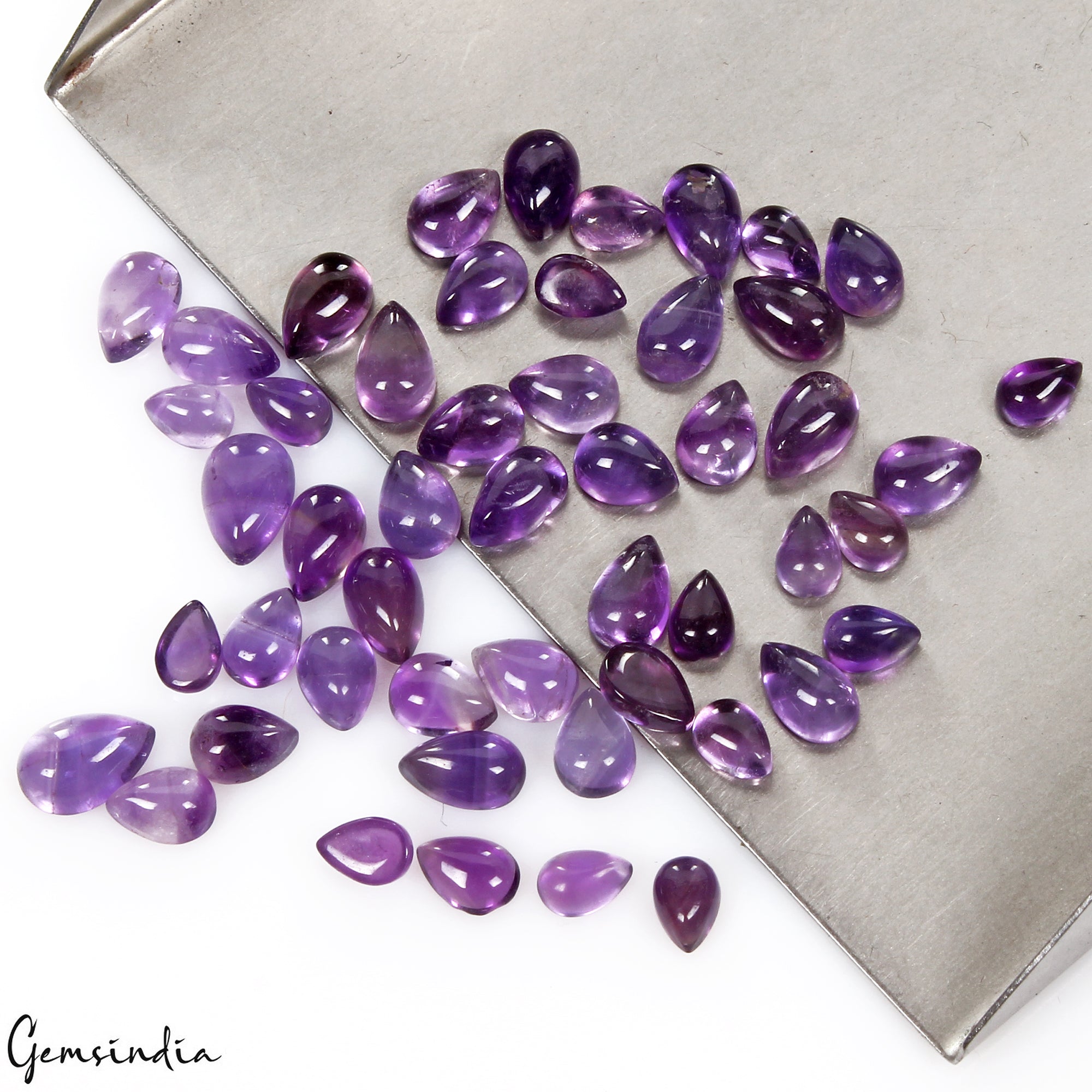 50 Pcs Natural Amethyst Purple Pear Cabochon 6mm-9mm Untreated Loose Gemstones