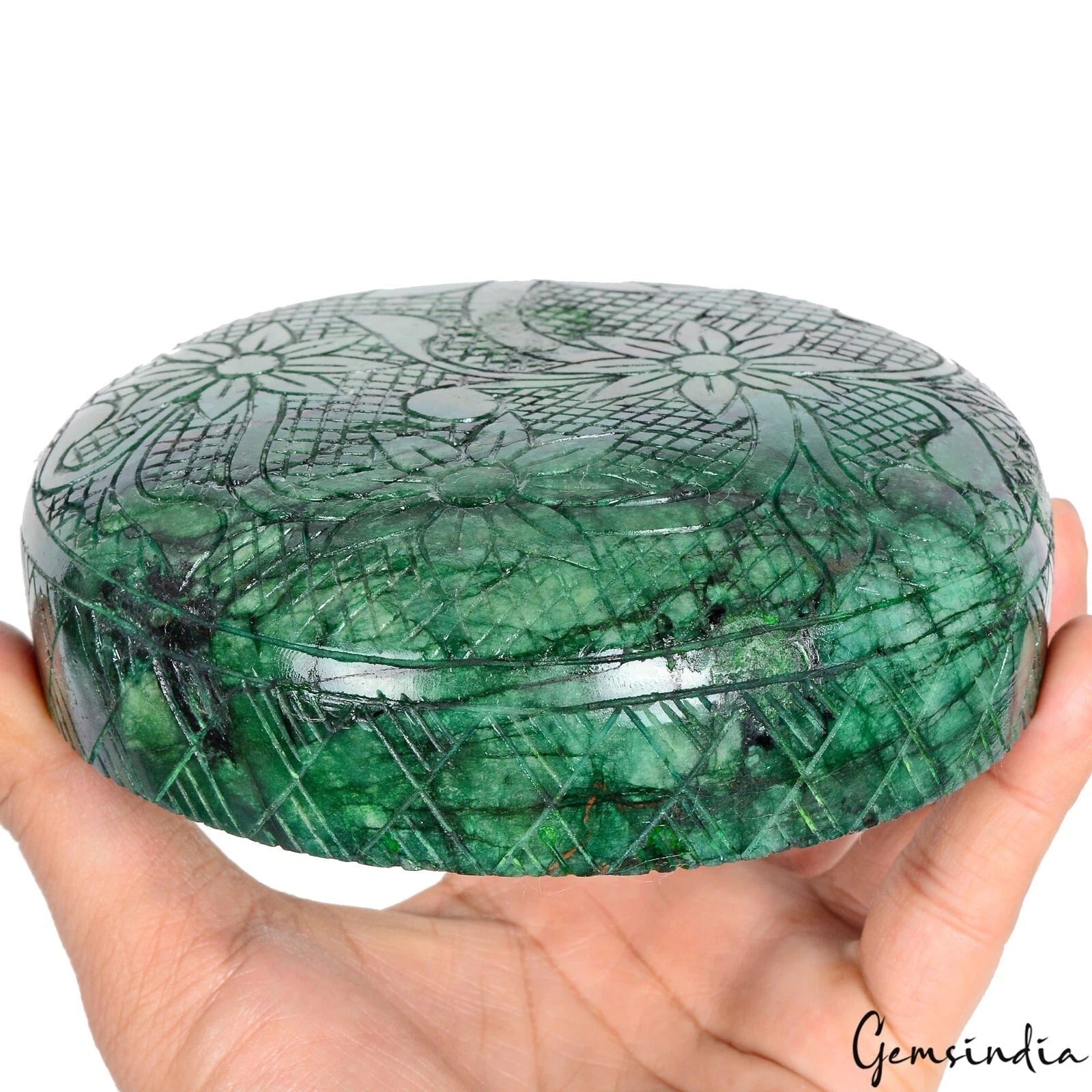 7525 Ct Moghul Hand Carved 100% Natural Emerald Round Gemstone with Certificate