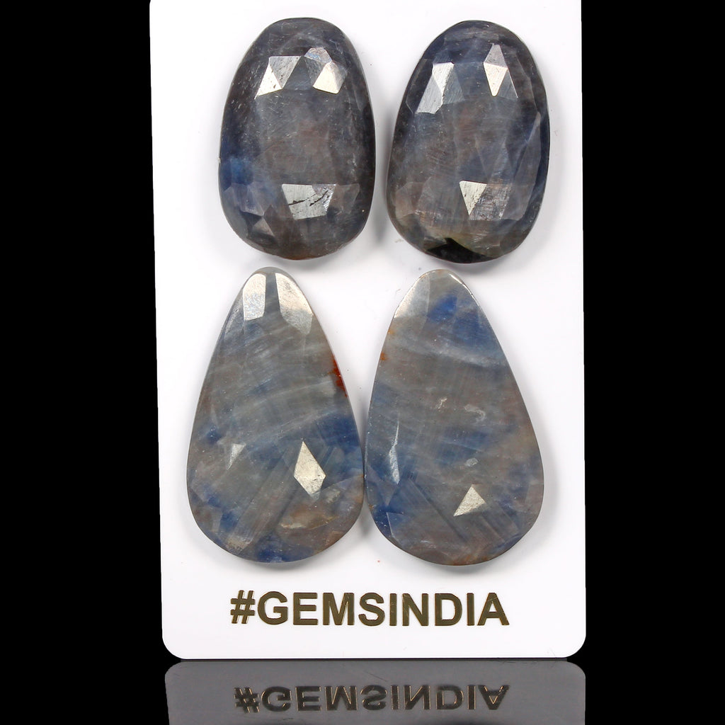 2 Pairs Natural Untreated Blue Sapphire 30-37mm Rose Checker Cut Loose Gemstones