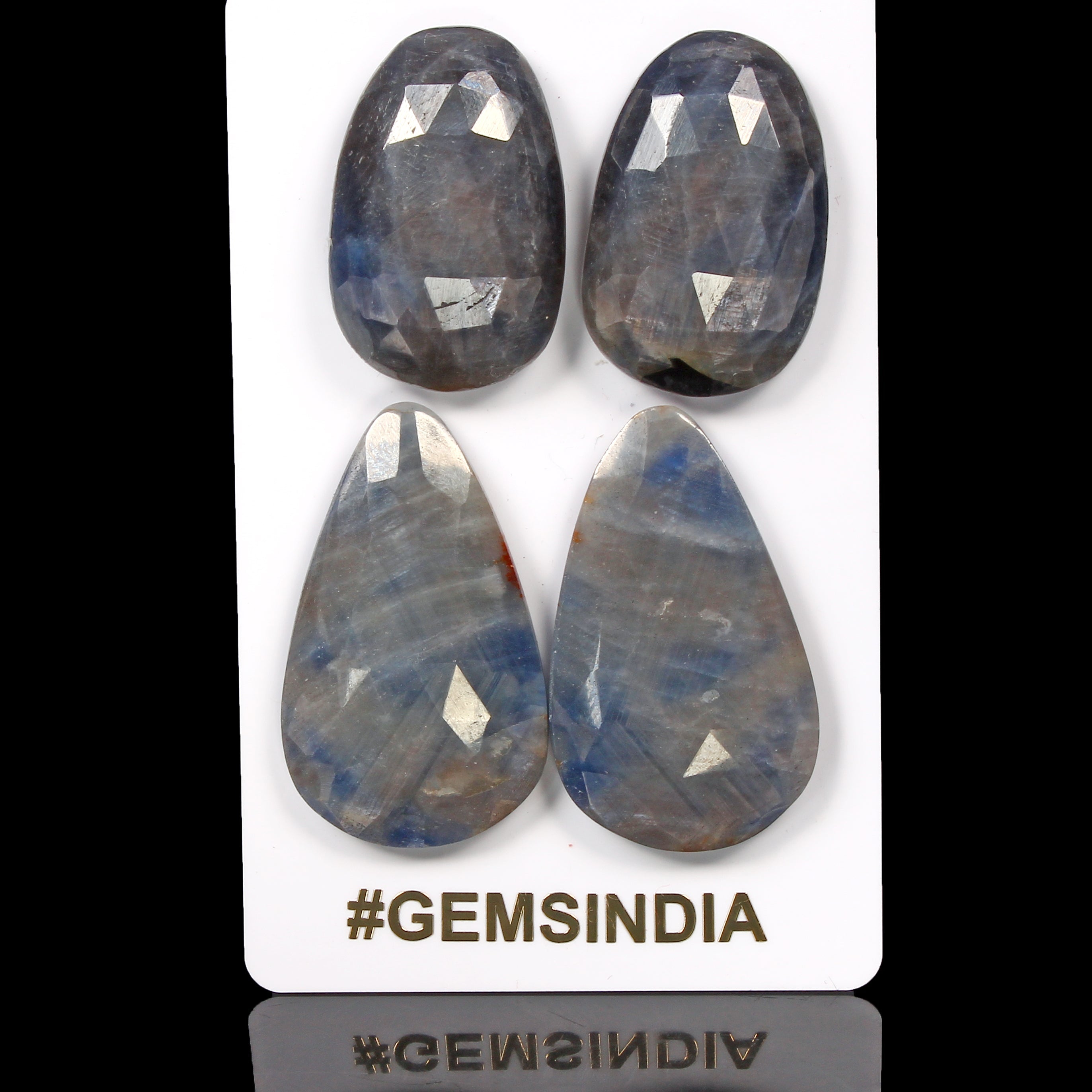 2 Pairs Natural Untreated Blue Sapphire 30-37mm Rose Checker Cut Loose Gemstones