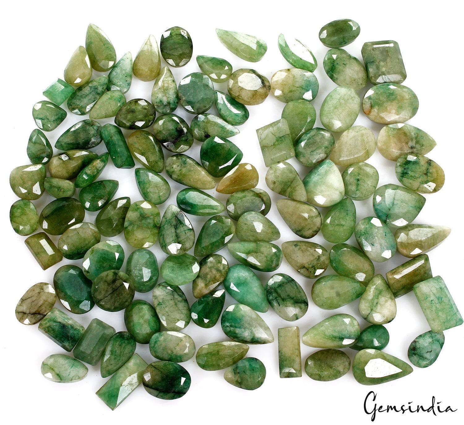 500 Cts/97 Pcs Natural Brazilian Green Emerald Mix Cut 8-16mm Loose Gems Lot