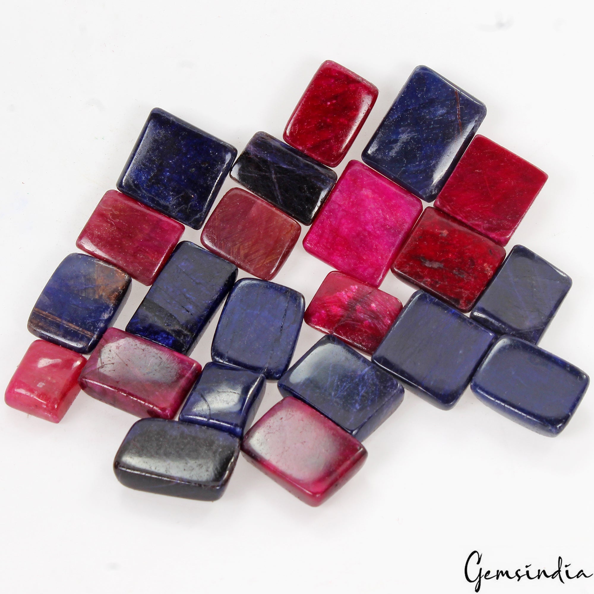 22 Pc Natural Ruby Sapphire Rectangular Cabochon Loose 10-17mm Gemstones ~320 Ct