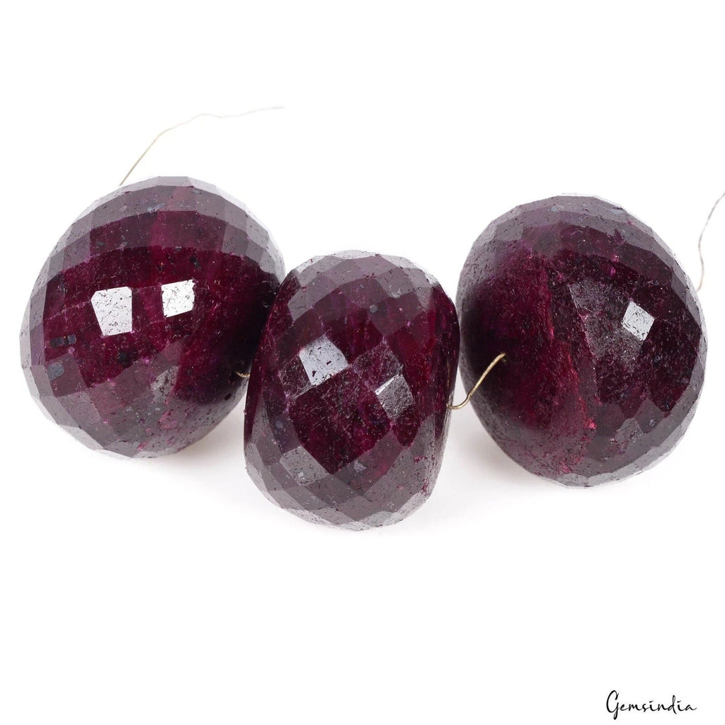 1160Cts/3 Pcs Natural African Red Ruby Round Faceted Drill Bead Loose Gems Lot