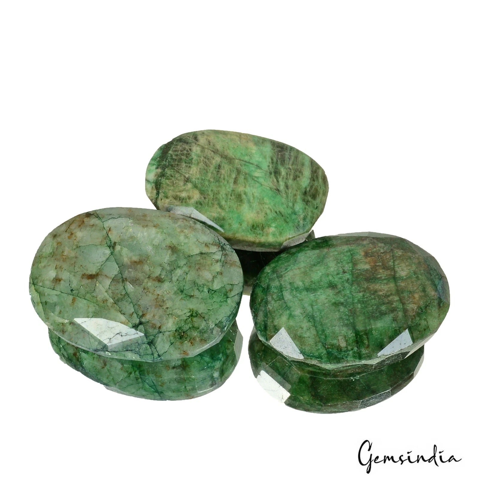 Emerald Lot, Loose Gemstone, Green — 3 Pieces, 52mm to 58mm, 970 Ct, Brazil