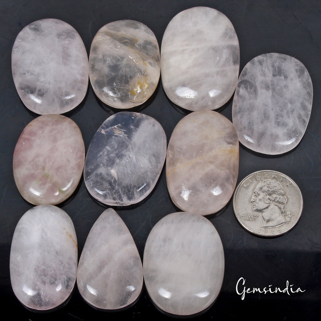 700 Cts/10 Pcs Natural Untreated Pink Rose Quartz Oval Cab Loose Wholesale Gems